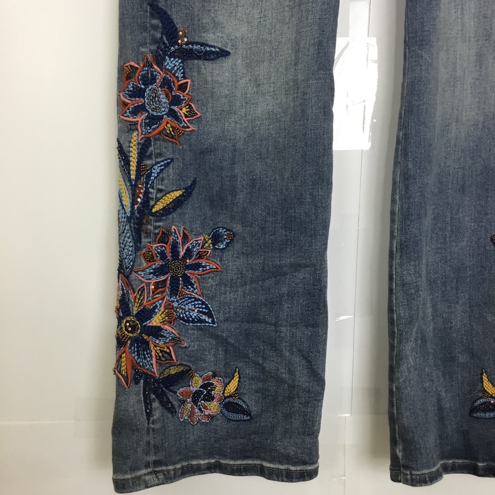 Soft Surroundings Denim Boot-Cut Jeans with Embroidered Floral Detail - Blue - Picture 5 of 12